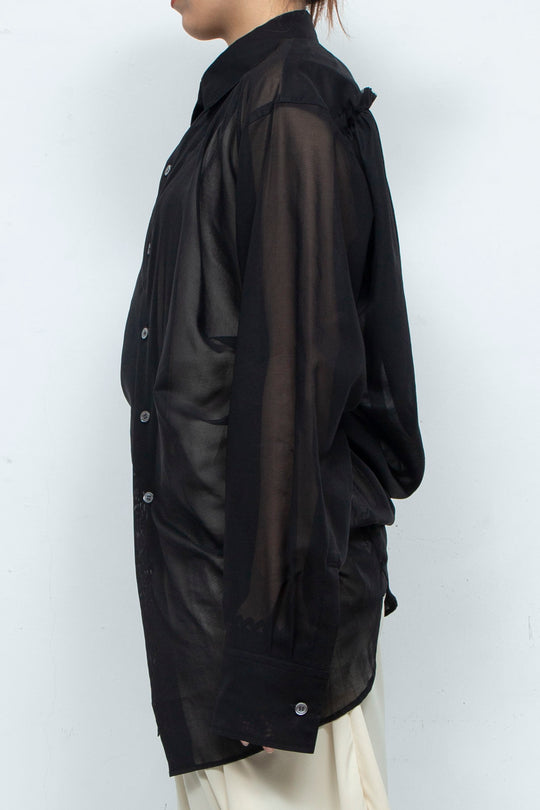 BACK DRAPED SHEER SHIRT BLACK