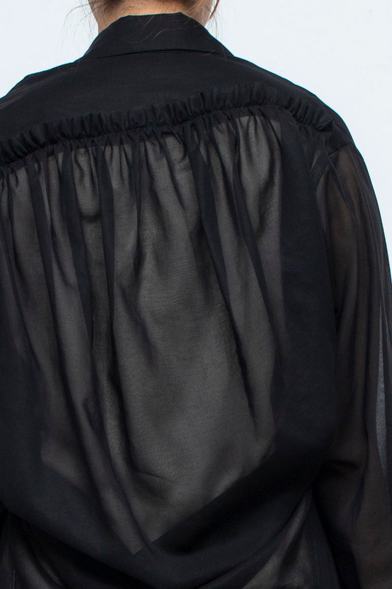 BACK DRAPED SHEER SHIRT BLACK