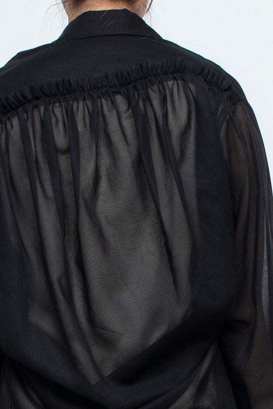 BACK DRAPED SHEER SHIRT BLACK