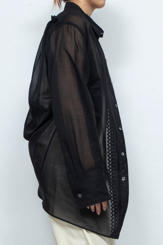 BACK DRAPED SHEER SHIRT BLACK