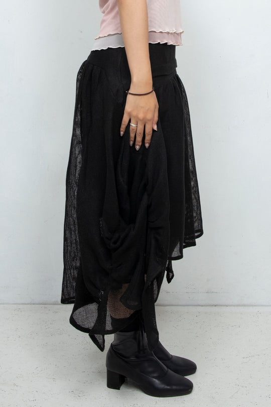 Sheer linen ruffled skirt BLACK