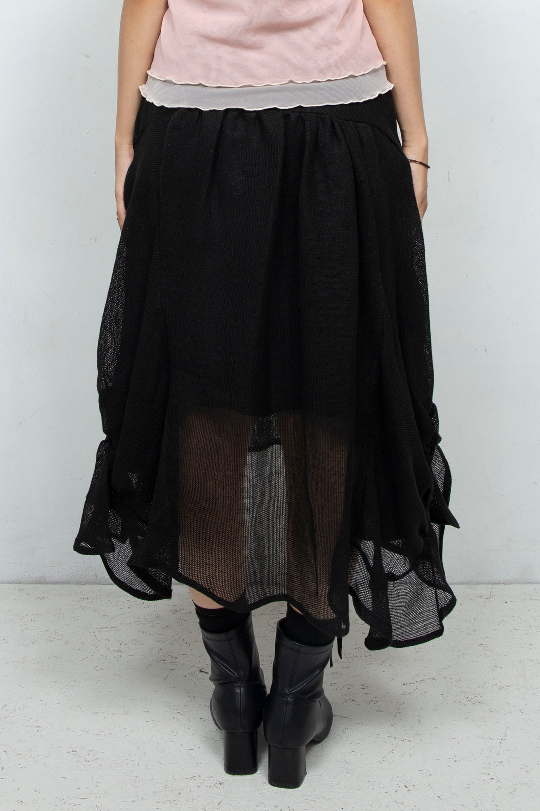 Sheer linen ruffled skirt BLACK