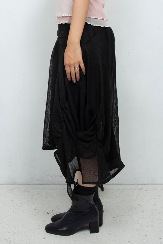 Sheer linen ruffled skirt BLACK