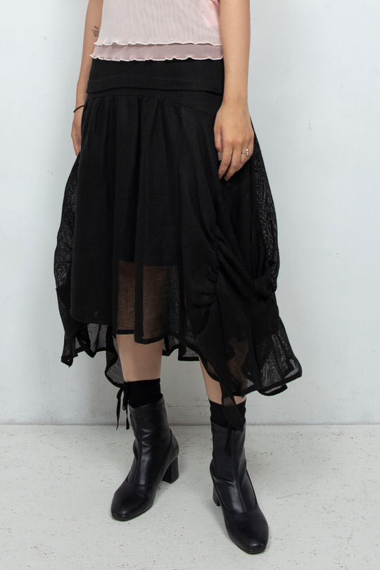 Sheer linen ruffled skirt BLACK