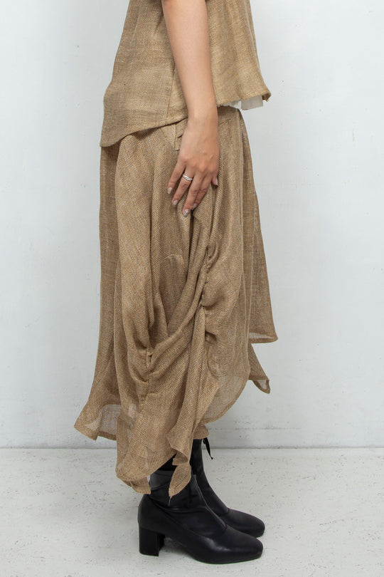 Sheer linen ruffled skirt BEIGE