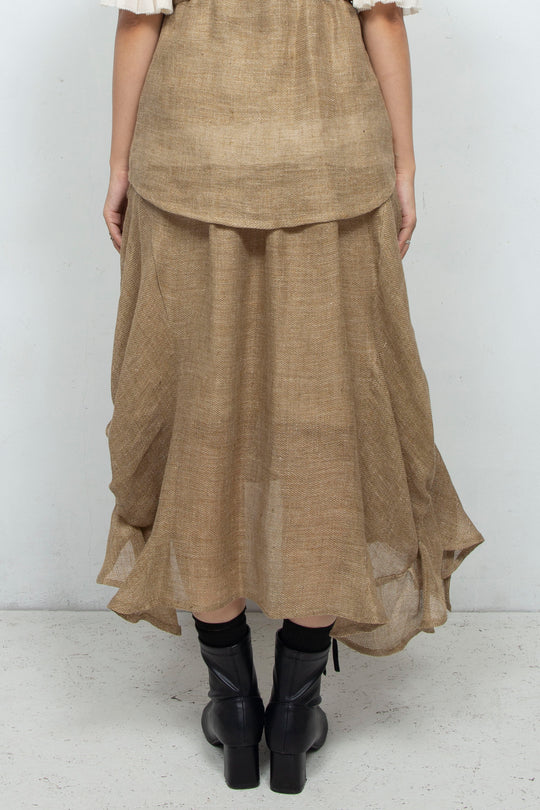 Sheer linen ruffled skirt BEIGE