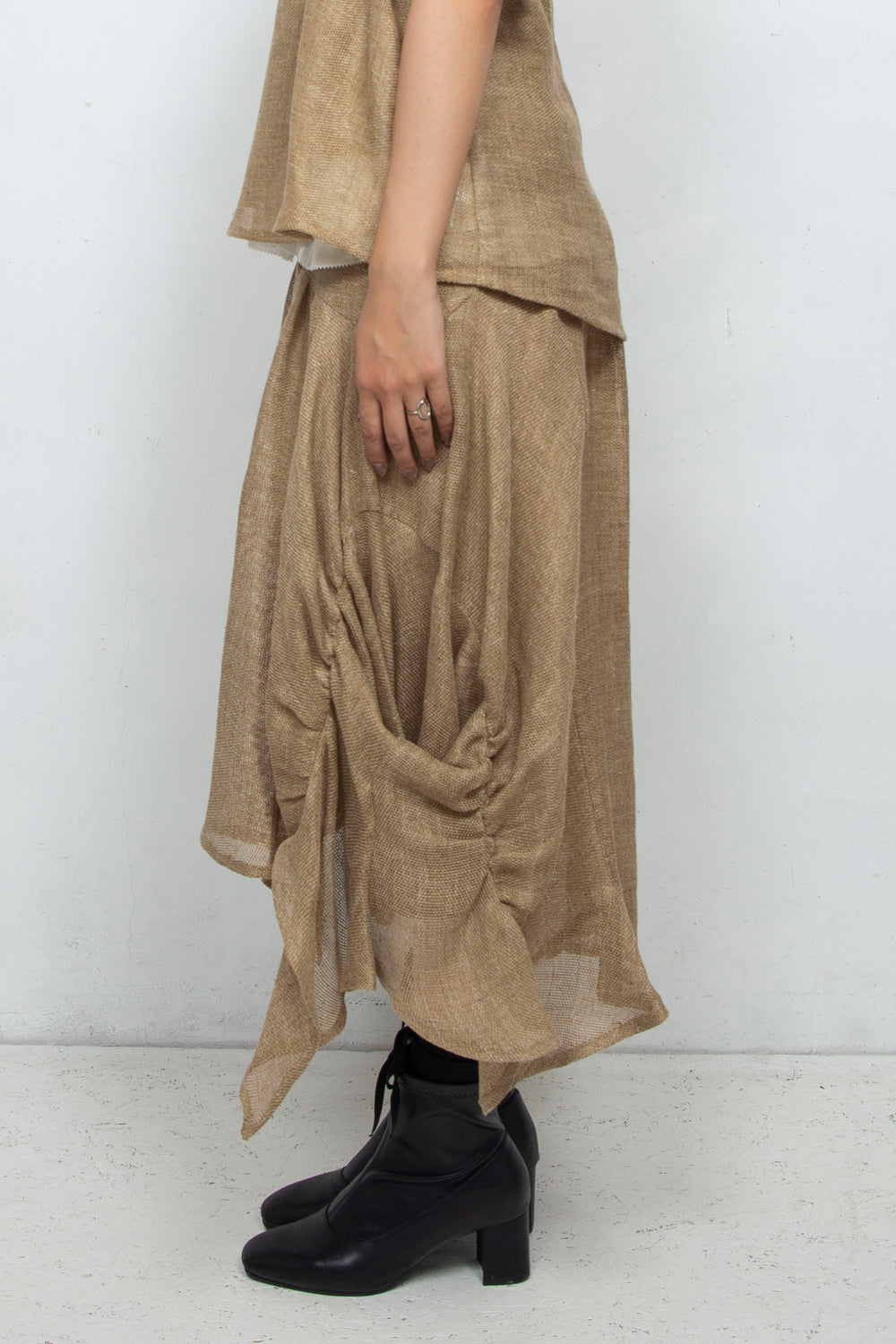 Sheer linen ruffled skirt BEIGE