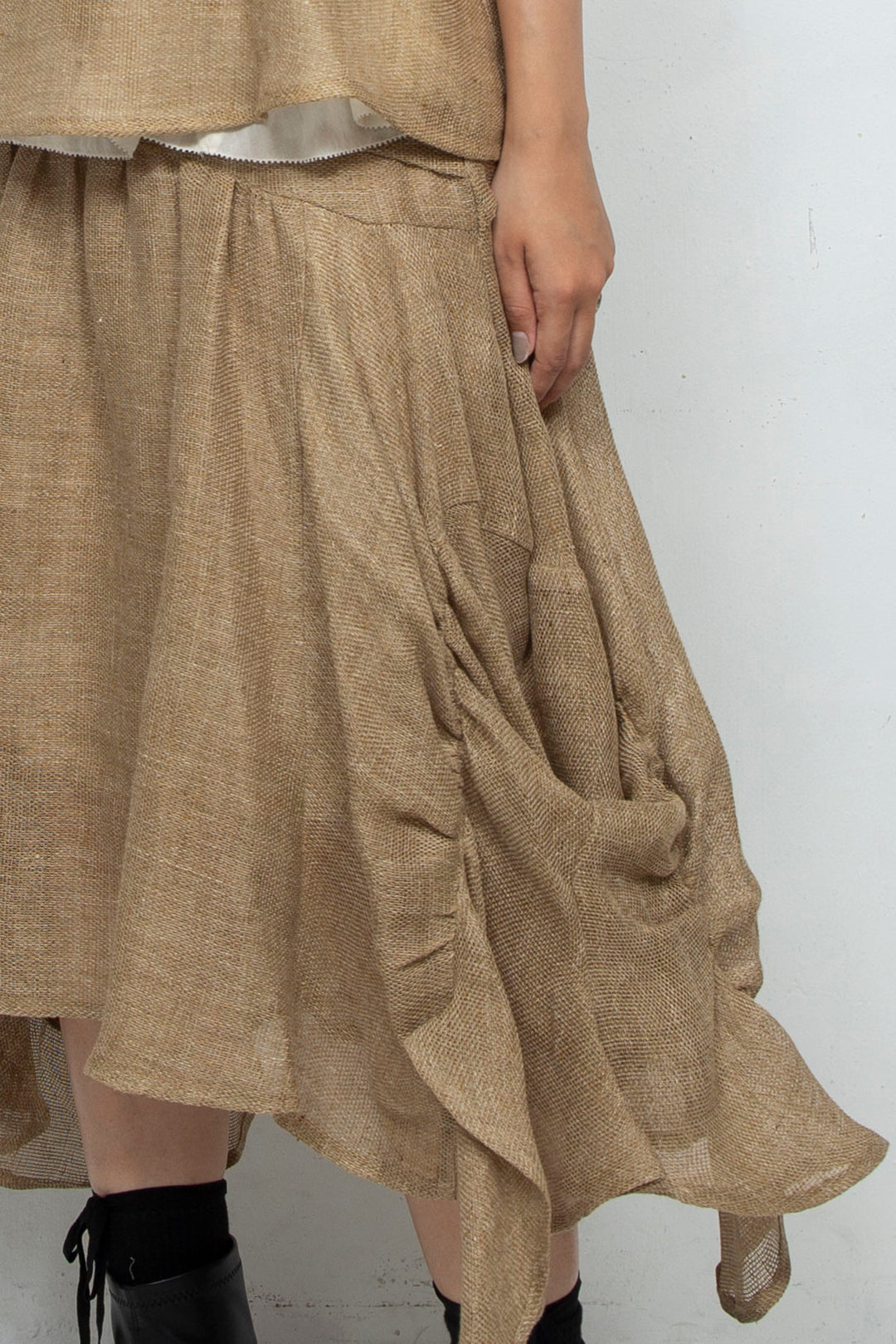 Sheer linen ruffled skirt BEIGE