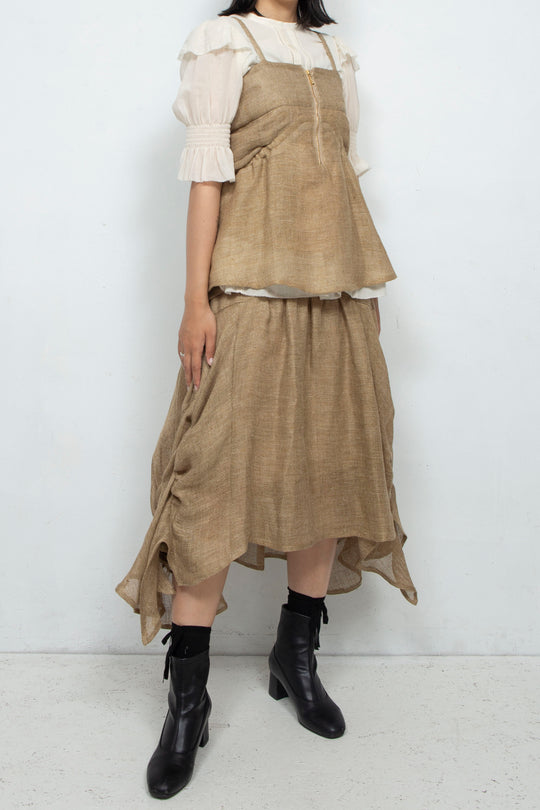Sheer linen ruffled skirt BEIGE