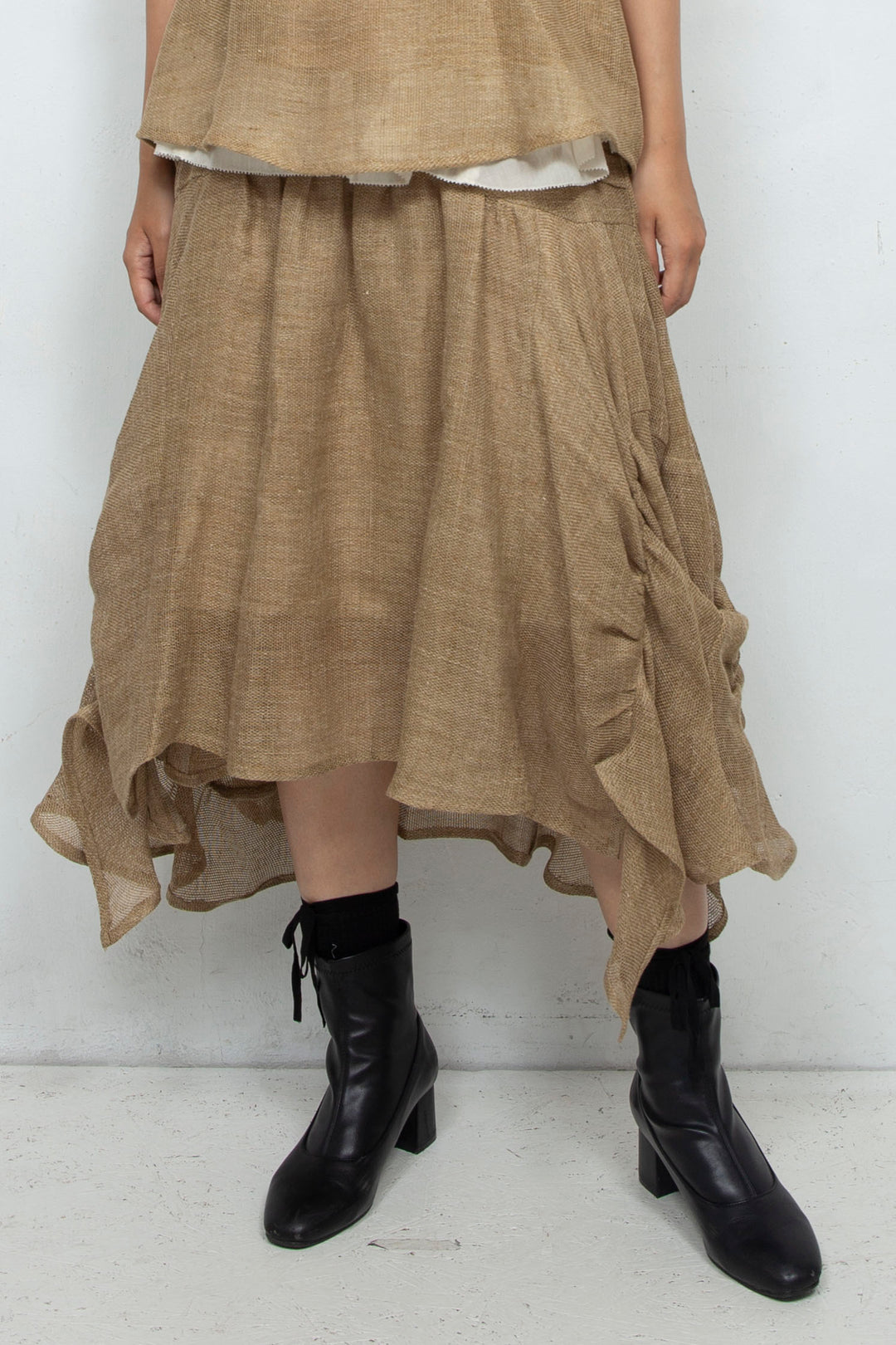 Sheer linen ruffled skirt BEIGE