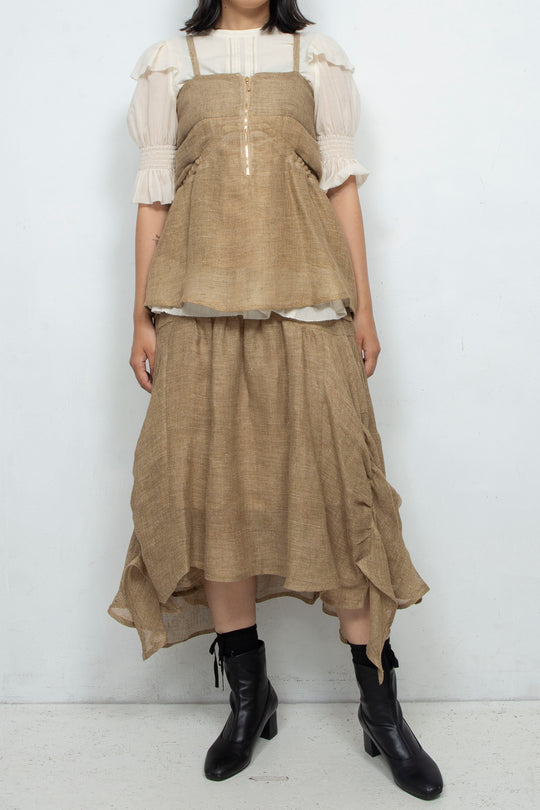 Sheer linen ruffled skirt BEIGE