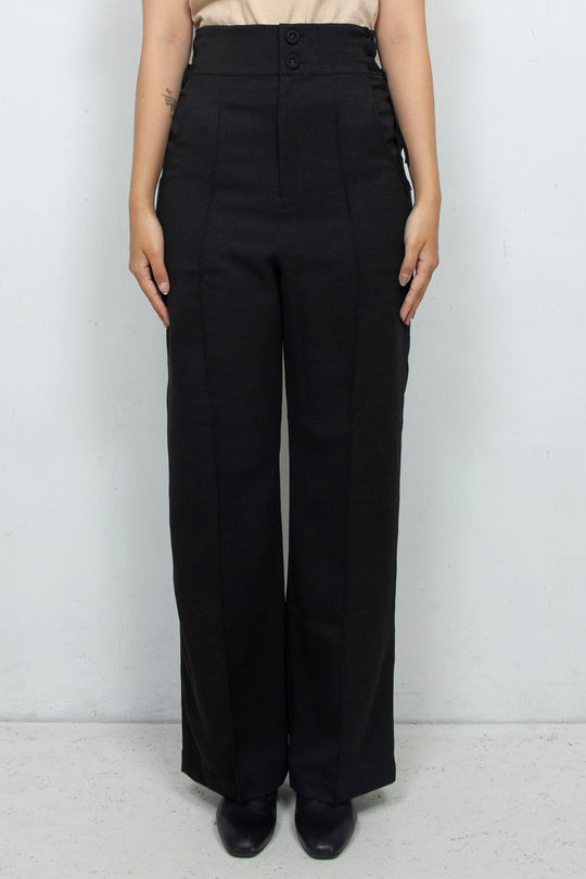 HIGH WAIST RIBBON PANTS BLACK