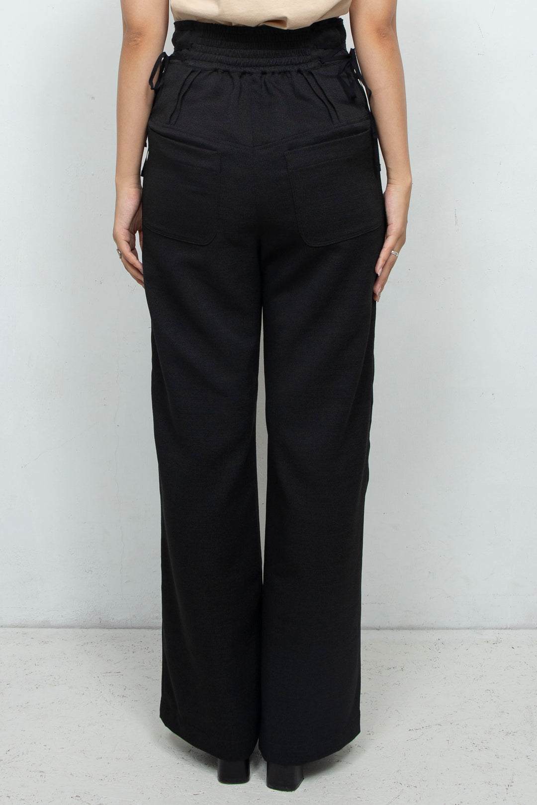 HIGH WAIST RIBBON PANTS BLACK