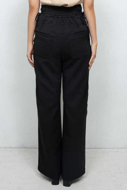 HIGH WAIST RIBBON PANTS BLACK