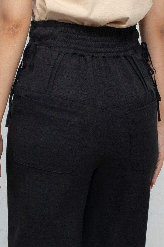 HIGH WAIST RIBBON PANTS BLACK