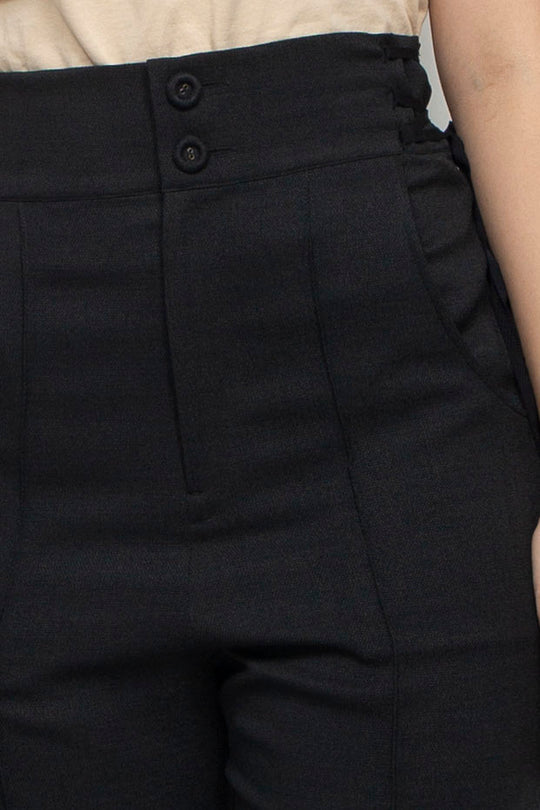 HIGH WAIST RIBBON PANTS BLACK
