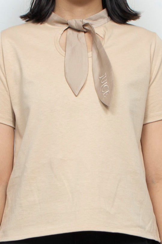 JUICE EMBROIDERY SCARF T-SHIRT BEIGE