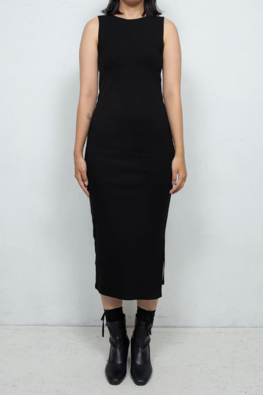 BACK OPEN RIBBON TANK DRESS BLACK