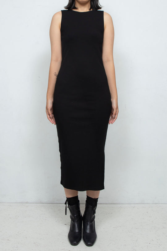 BACK OPEN RIBBON TANK DRESS BLACK