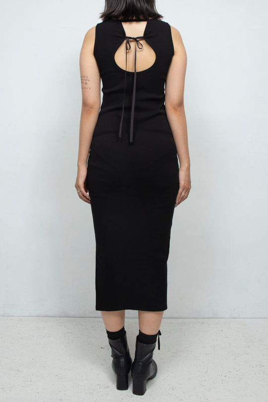 BACK OPEN RIBBON TANK DRESS BLACK
