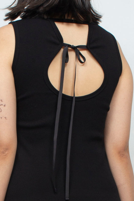 BACK OPEN RIBBON TANK DRESS BLACK