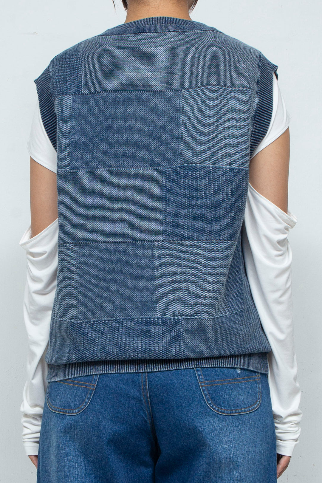 Denim Like Knit Tank Tops Blue