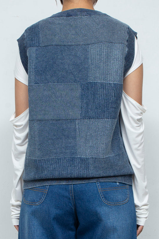 Denim Like Knit Tank Tops Blue