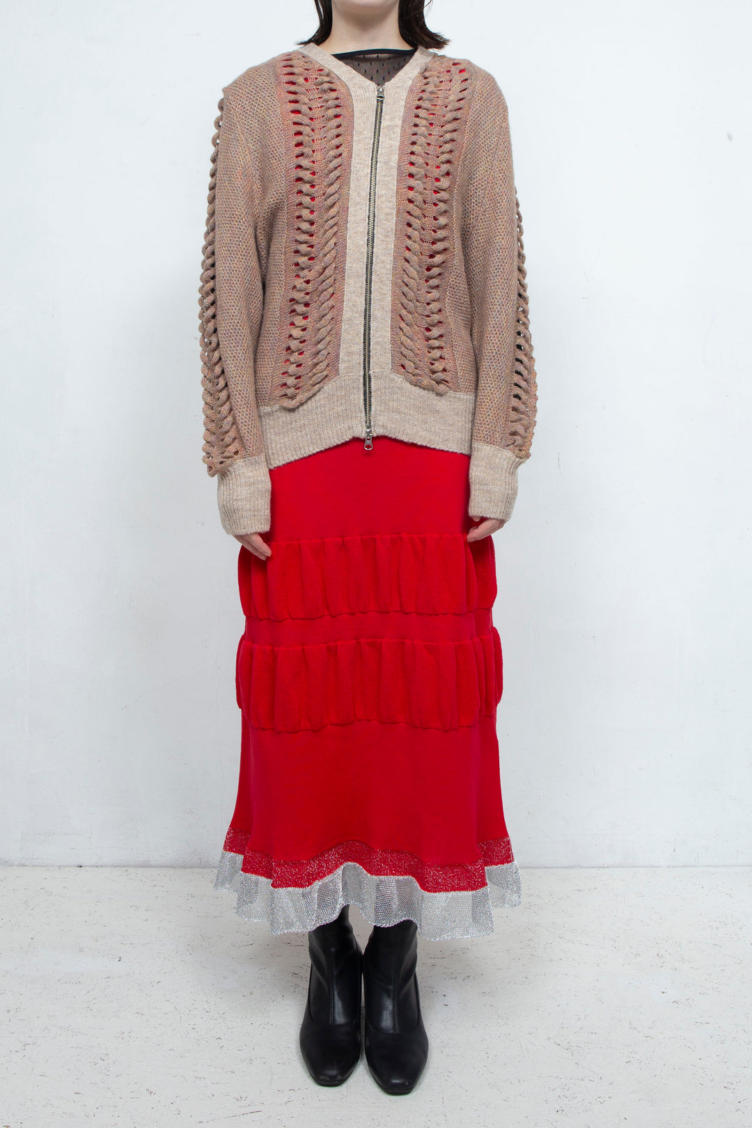 Wool Mohair Zip Knit cardigan Brown