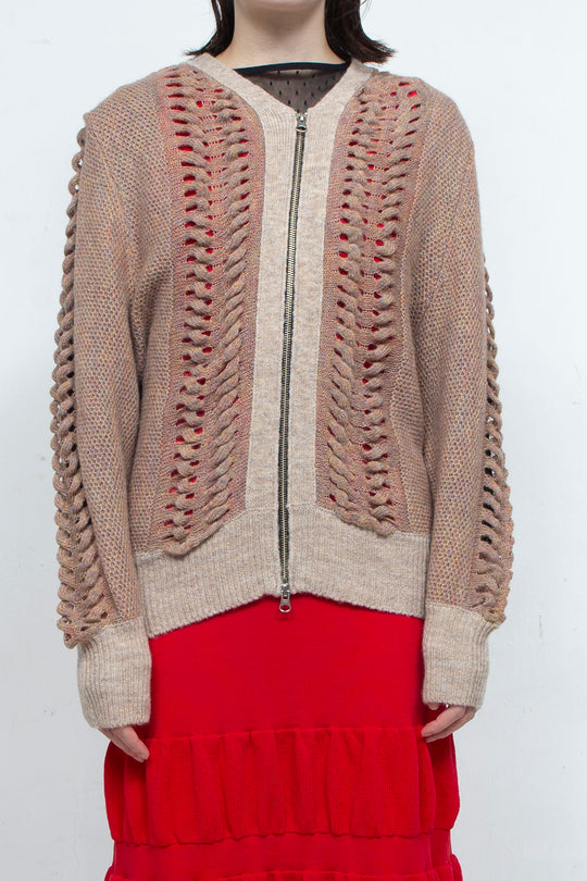 Wool Mohair Zip Knit cardigan Brown