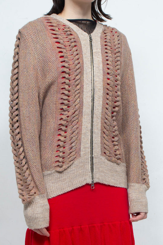 Wool Mohair Zip Knit cardigan Brown