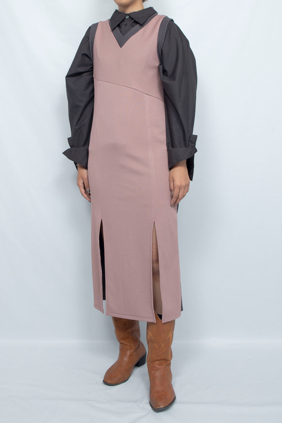 Bicolor Rib Dress Pink