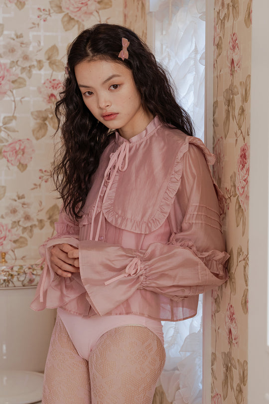 3D BUTTON SHEER BLOUSE PINK