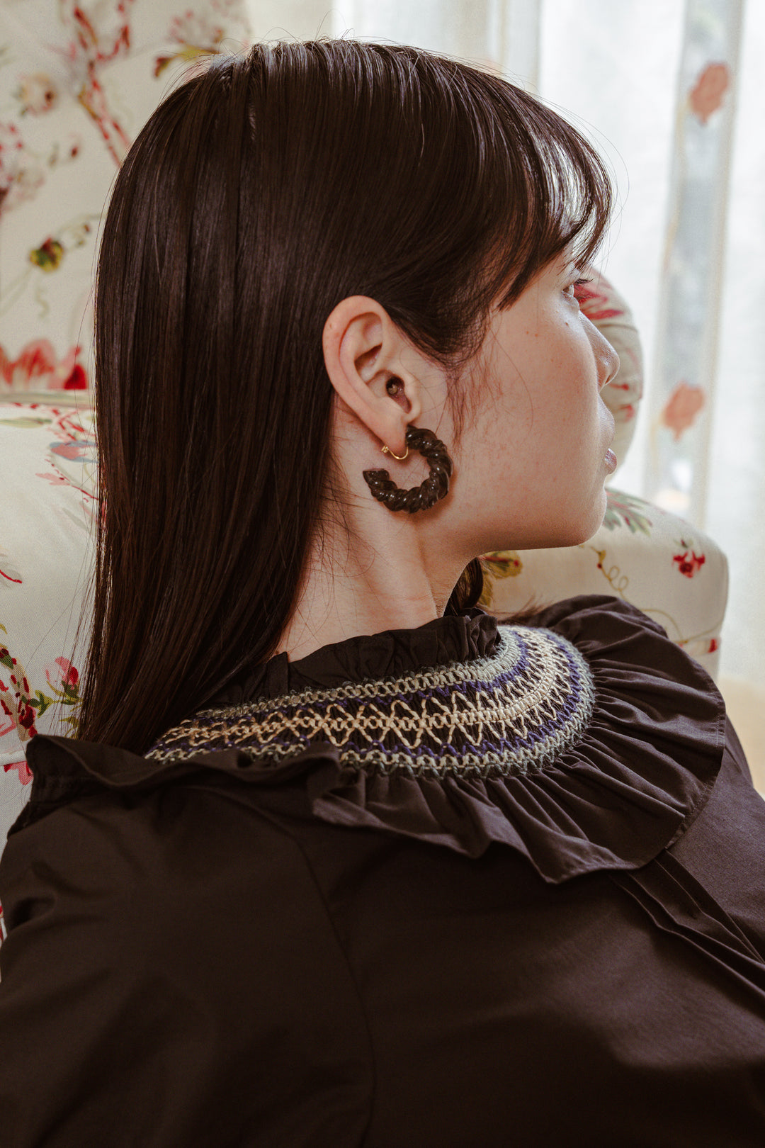 SMOCKING WAIST RIBBON MAXI DRESS BLACK