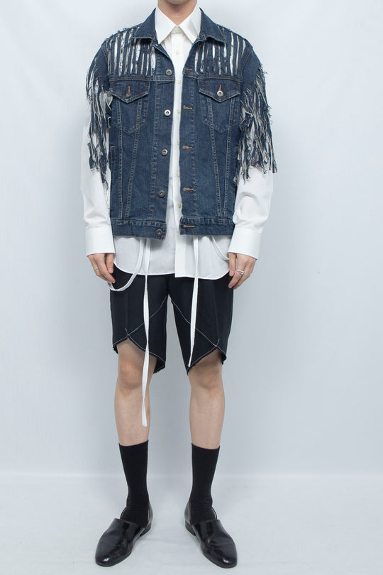 DENIM FRINGE VEST BLUE
