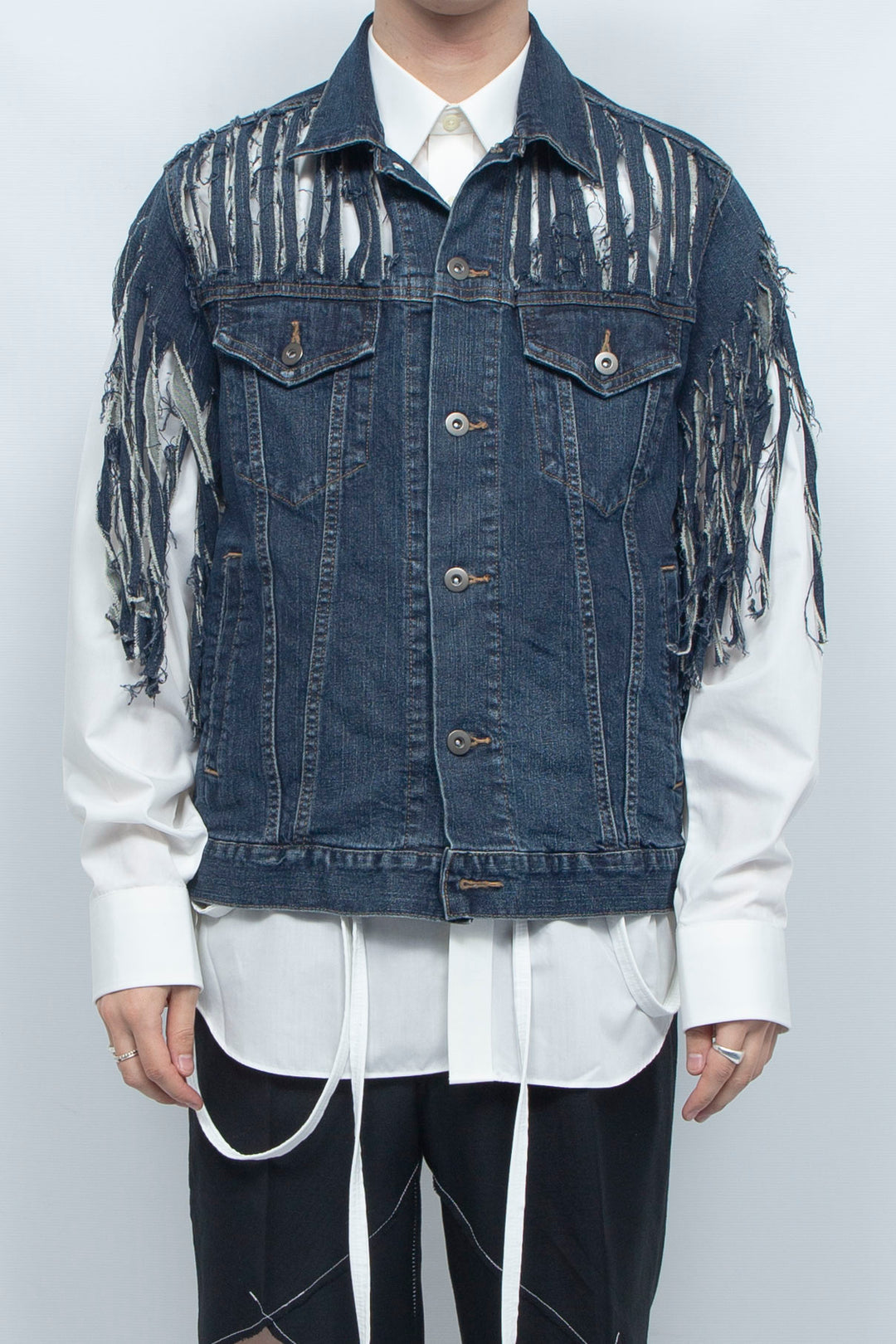 DENIM FRINGE VEST BLUE