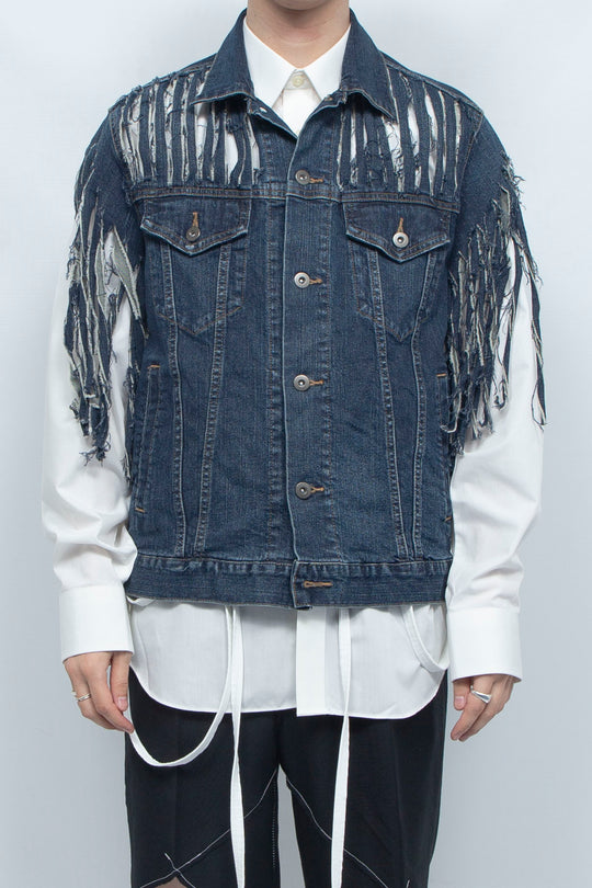 DENIM FRINGE VEST BLUE