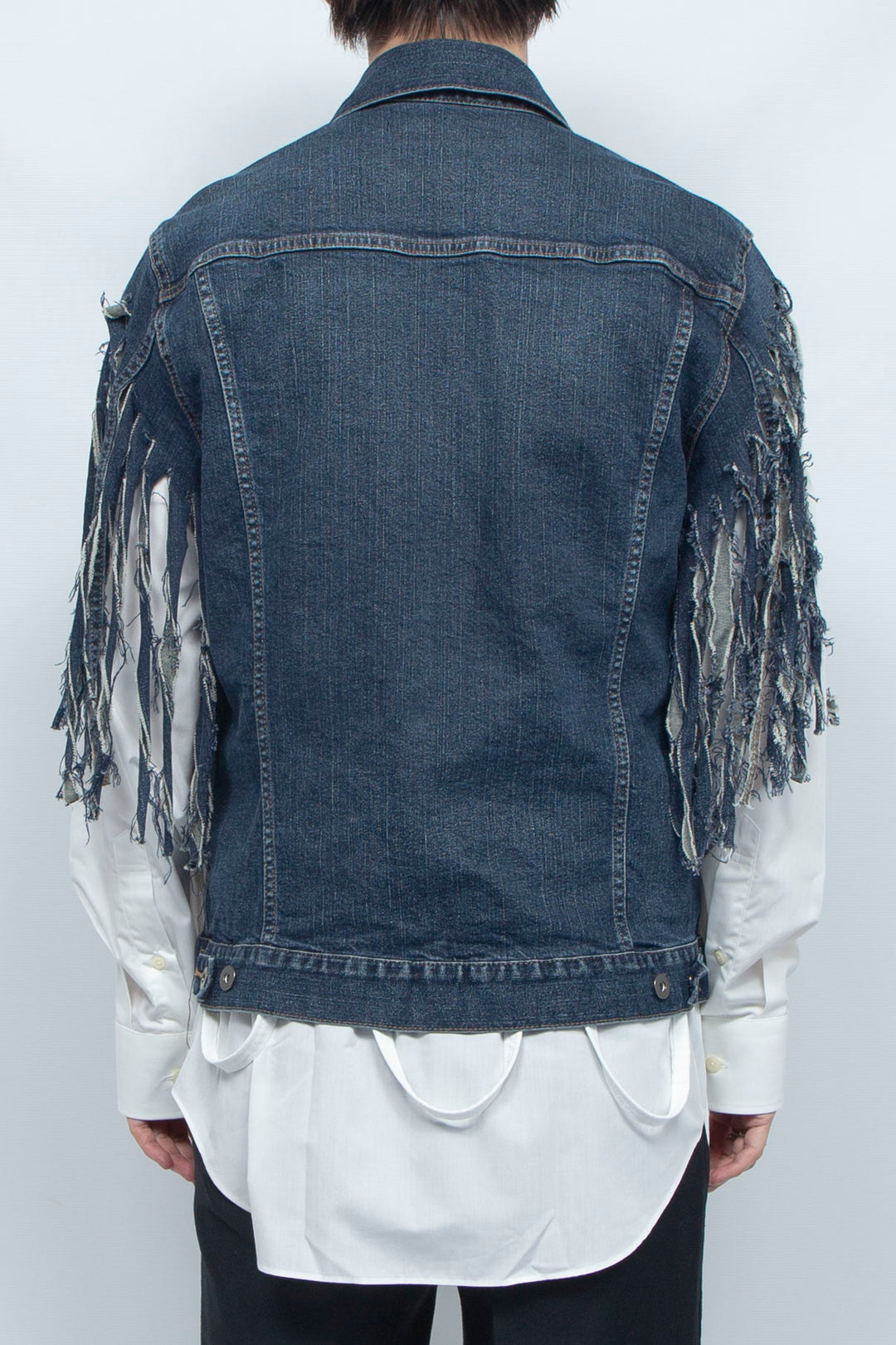 DENIM FRINGE VEST BLUE