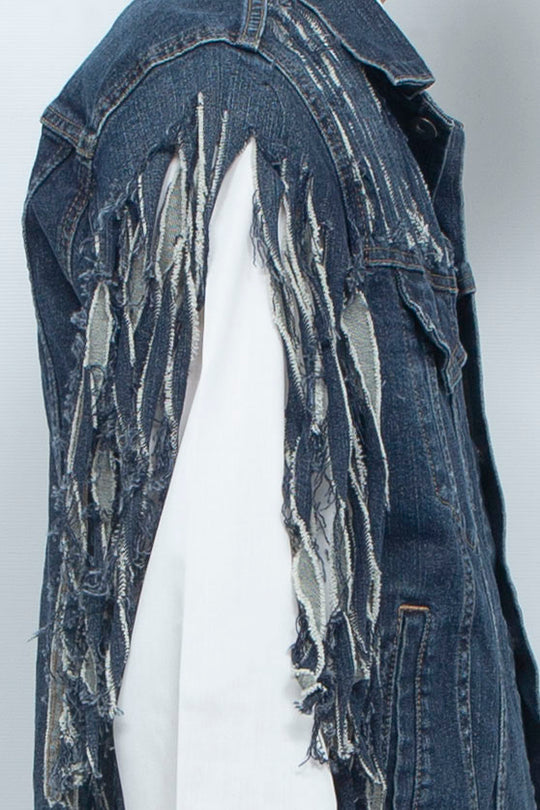 DENIM FRINGE VEST BLUE