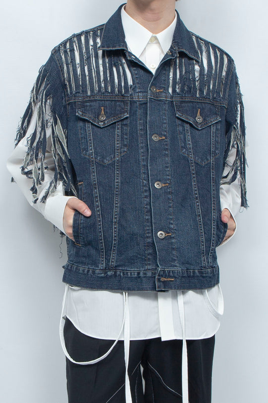 DENIM FRINGE VEST BLUE