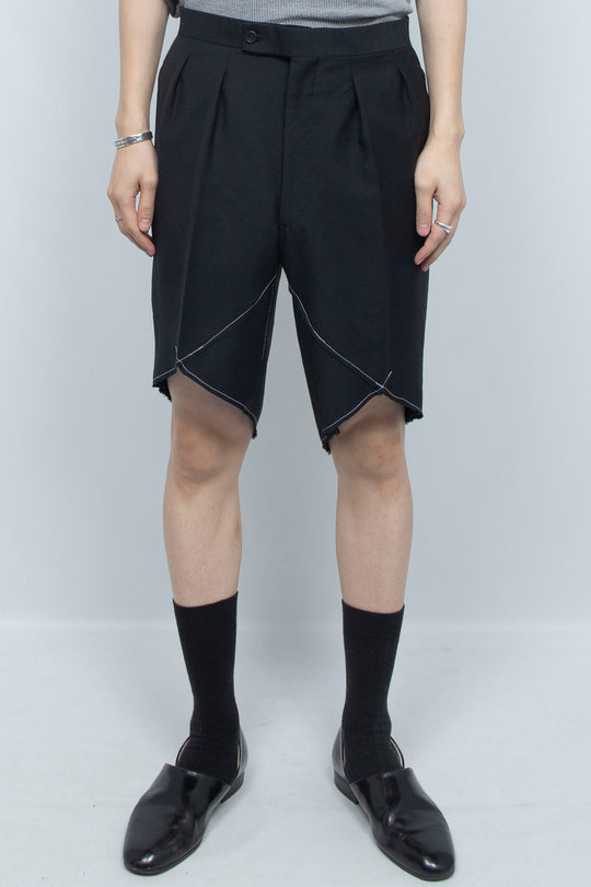 WHITE STITCHING TUXEDO SHORTS BLACK