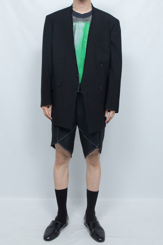 WHITE STITCHING TUXEDO SHORTS BLACK