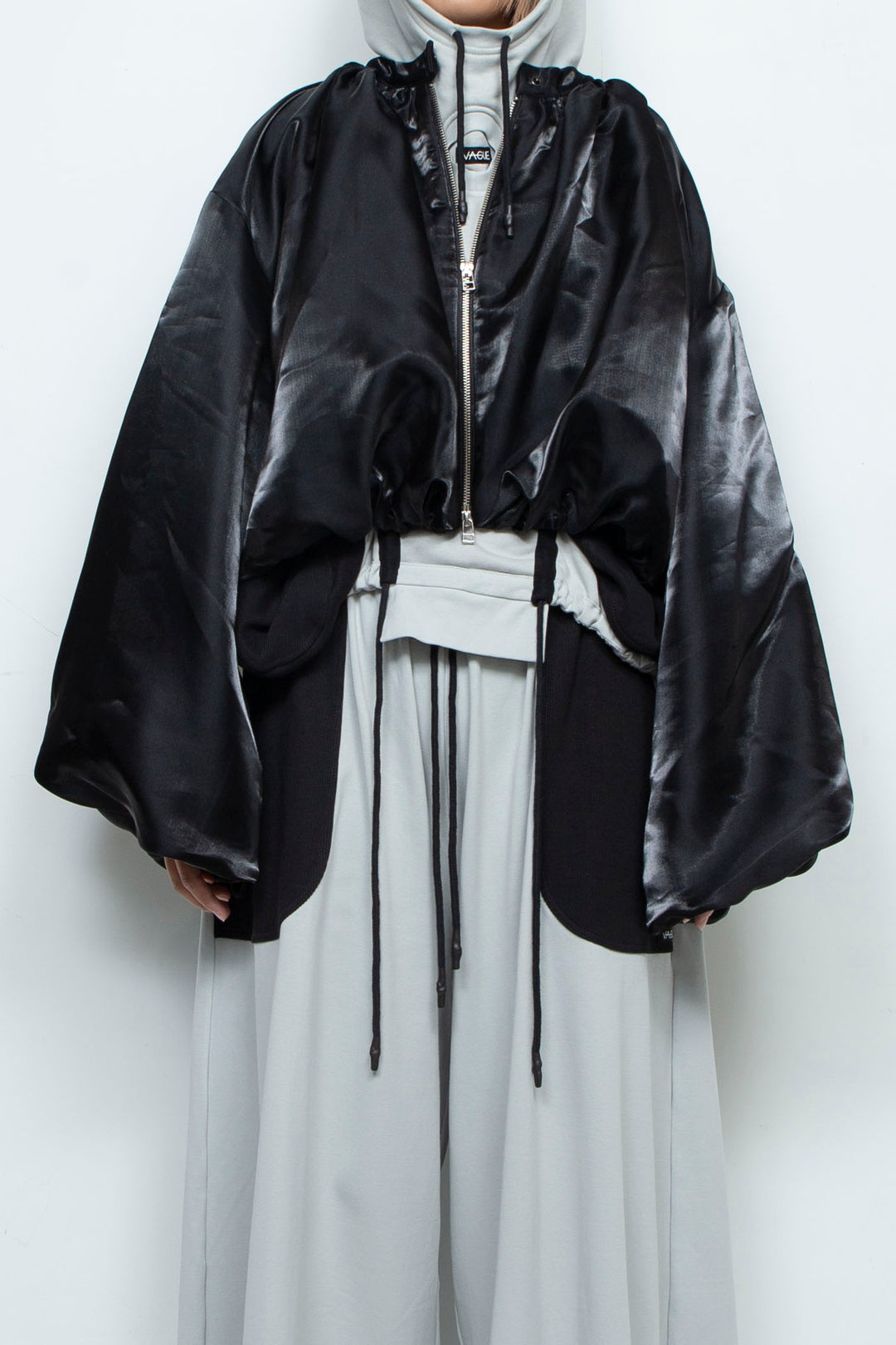BLACK LIQUID CROPPED BOMBER JACKET