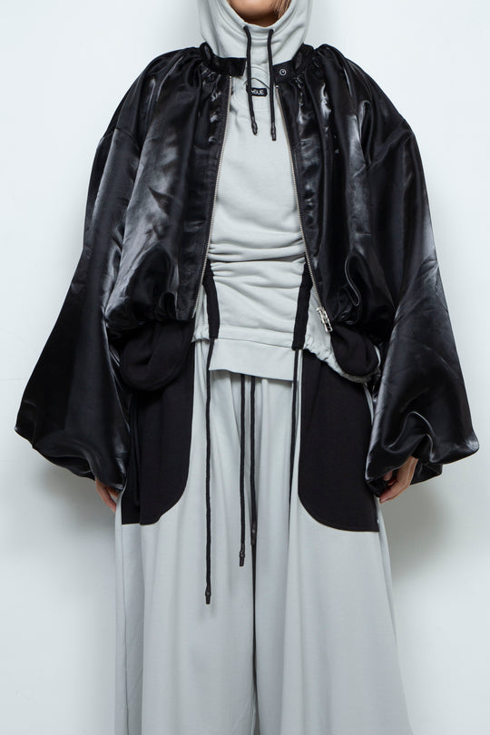 BLACK LIQUID CROPPED BOMBER JACKET