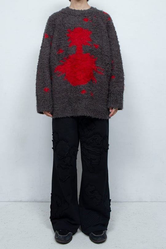 Human face flower shadow knit BROWN