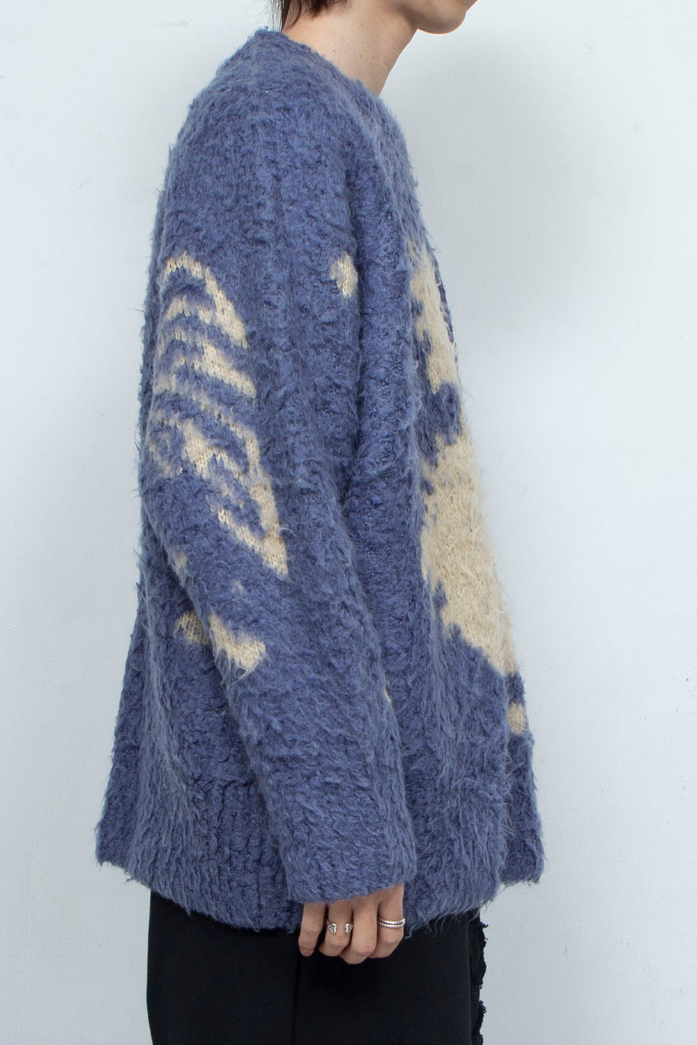 Human face flower shadow knit BLUE
