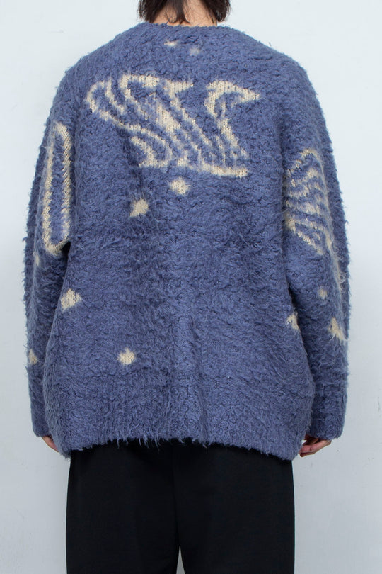 Human face flower shadow knit BLUE