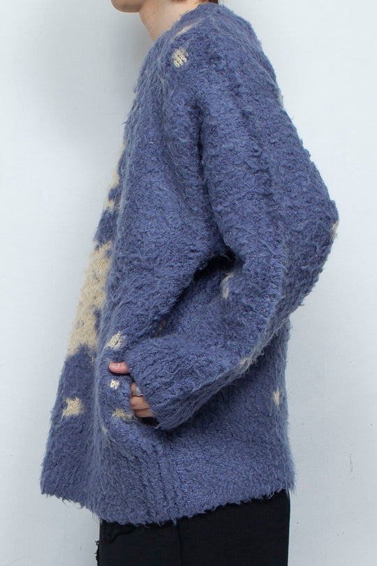 Human face flower shadow knit BLUE