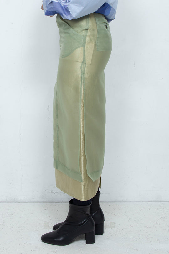 "YOU" Sheer Through Layered Tight Skirt MINT