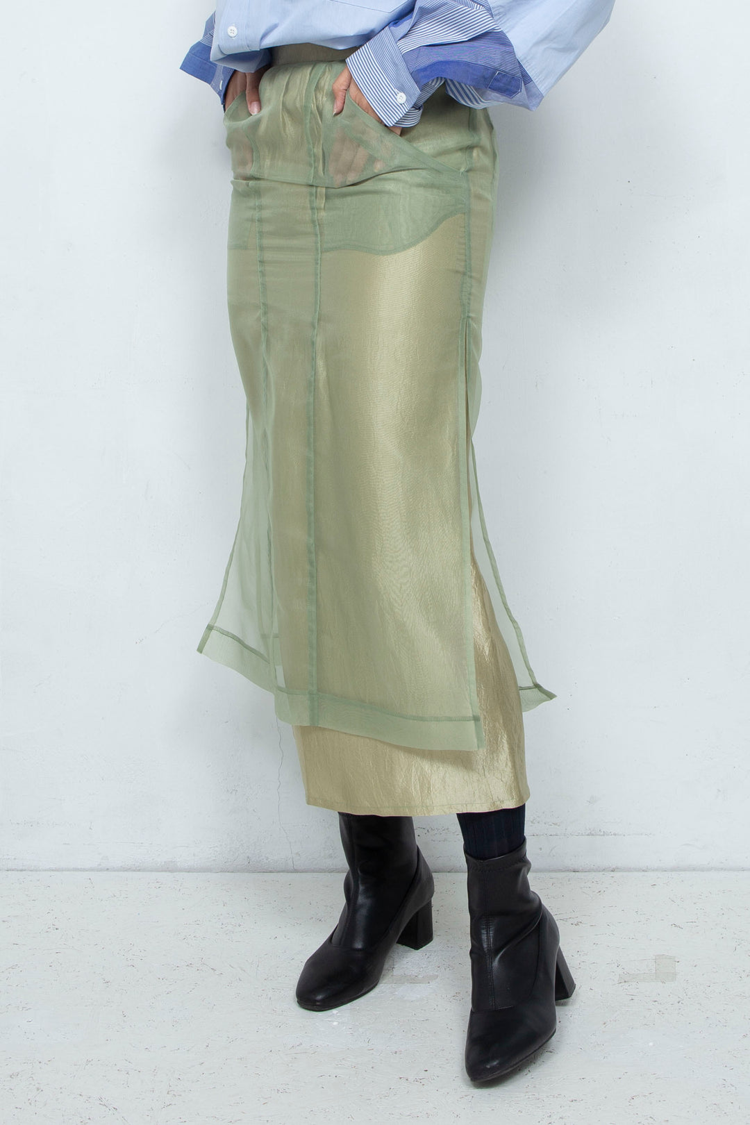 "YOU" Sheer Through Layered Tight Skirt MINT