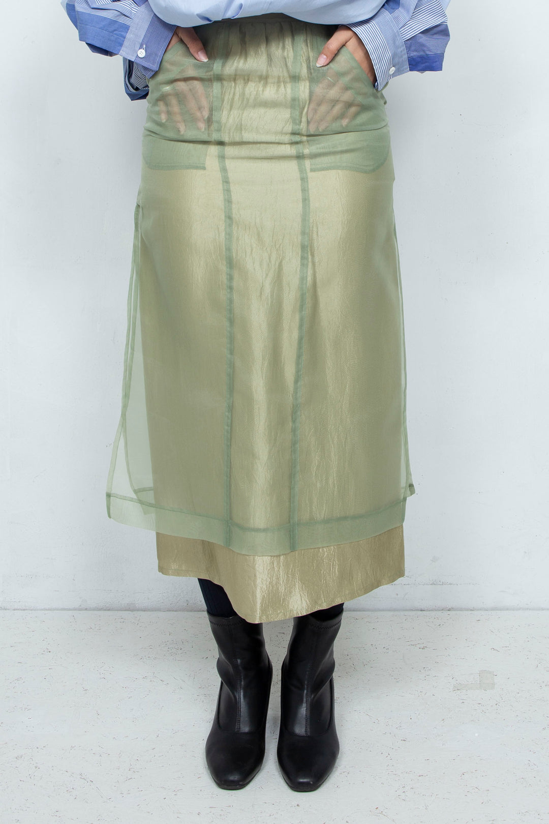 "YOU" Sheer Through Layered Tight Skirt MINT